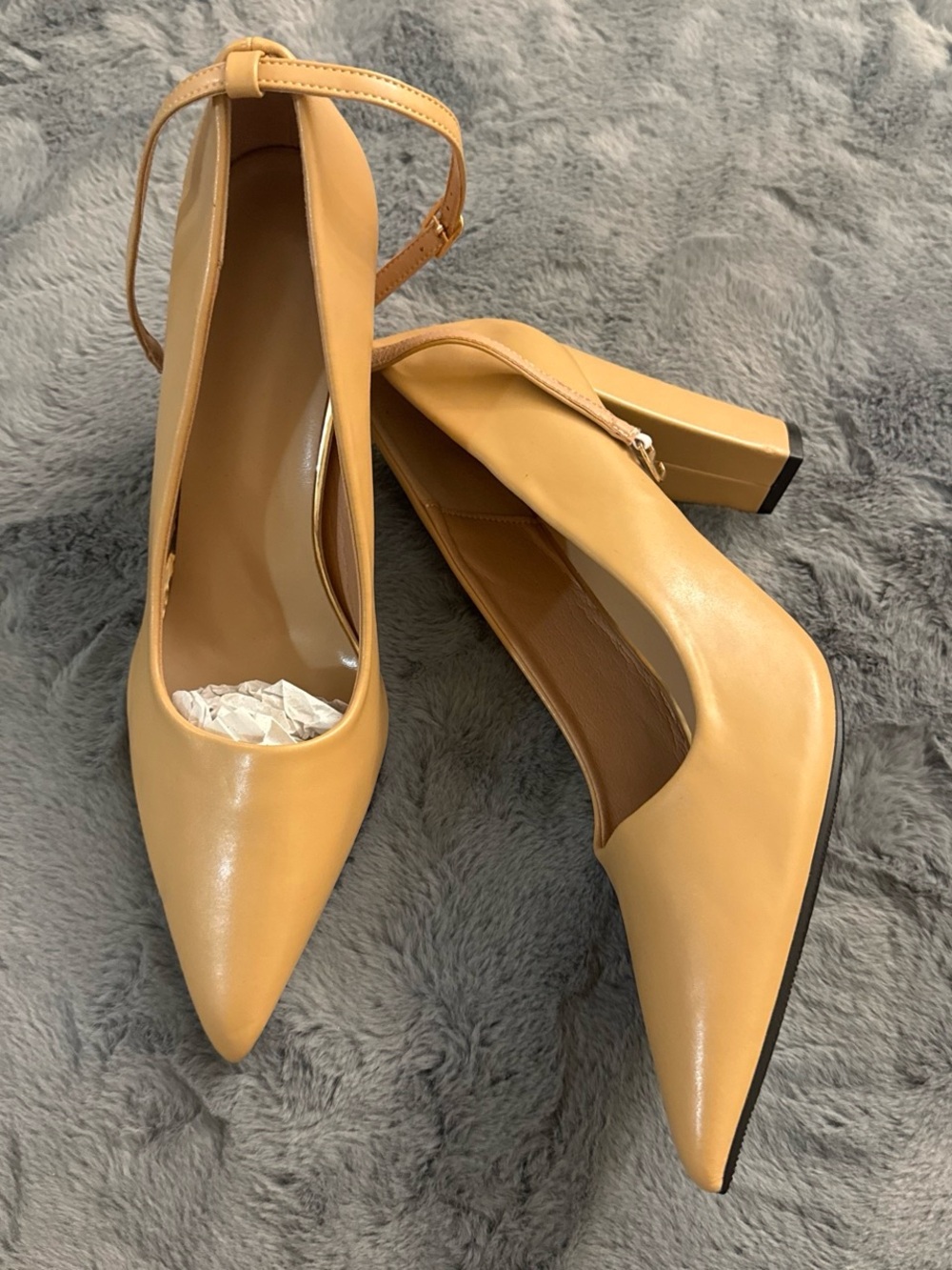 Women's Pointed Toe Ankle Strap Pumps in Mustard Yellow